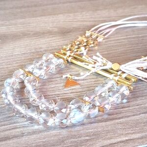 Serafina crystal gold beige fashion necklace Anthropologie Anthro beaded